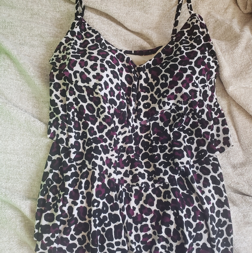 Purple Leopard Print Tankini Top